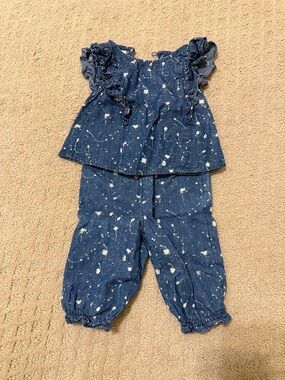 First Impressions Navy Splatter-Print Ruffle Overalls Set